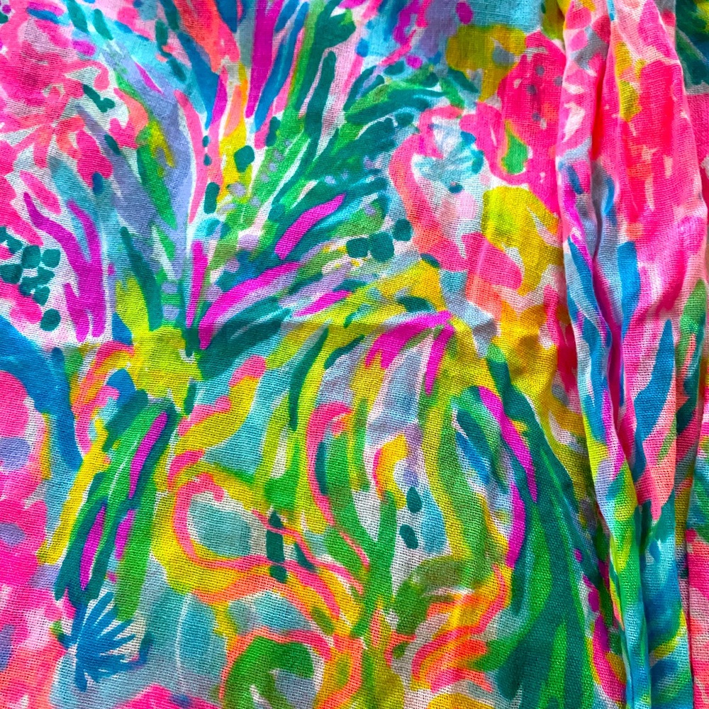 🎉HP🎉NWOT Lilly Pulitzer Cotton Wrap Scarf Fan Sea Pants Resort Cruise 52”x80 - Picture 3 of 11